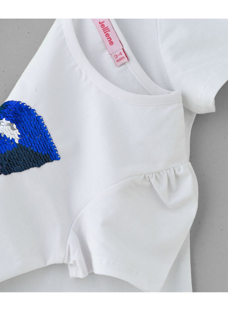 Jelliene Girls White Sequin Butterfly Puff Sleeve Tee - Image 4